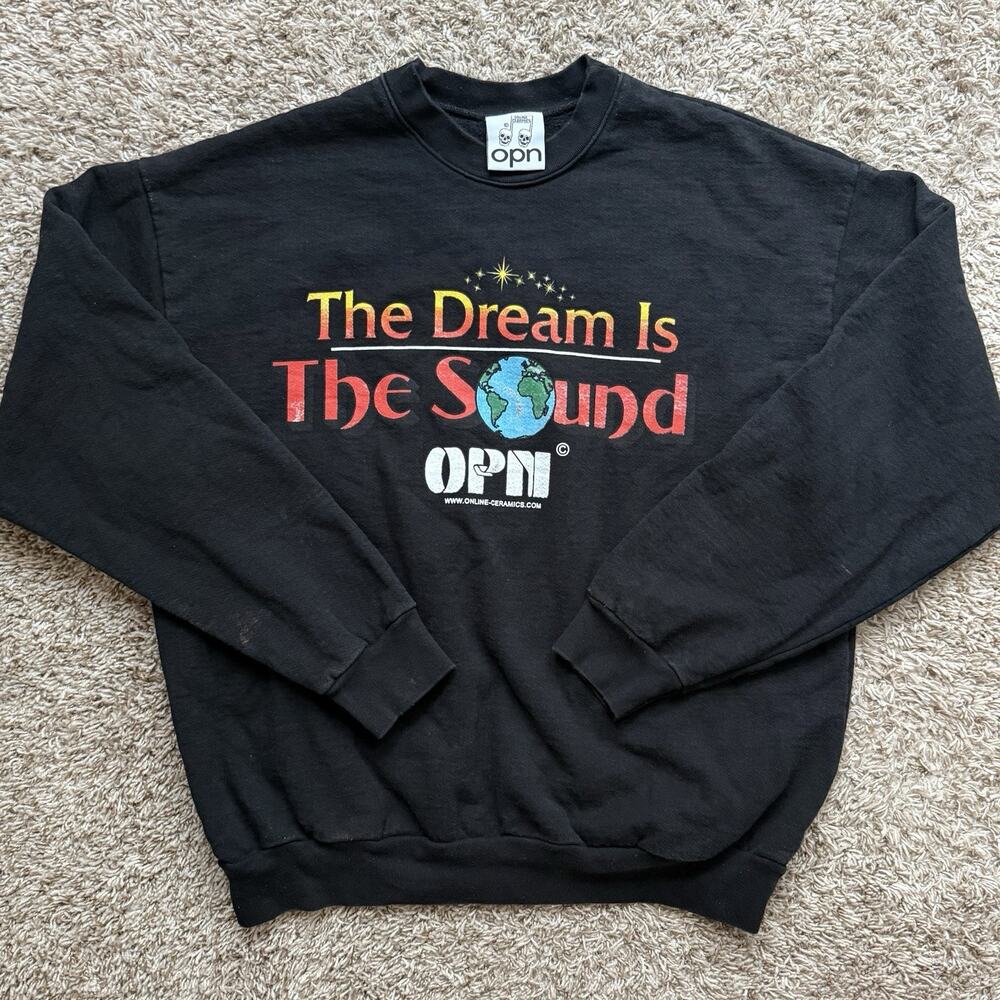 Online Ceramics x OPN Return To Monkey Black 14 Oz Crewneck Sweatshirt Size XL